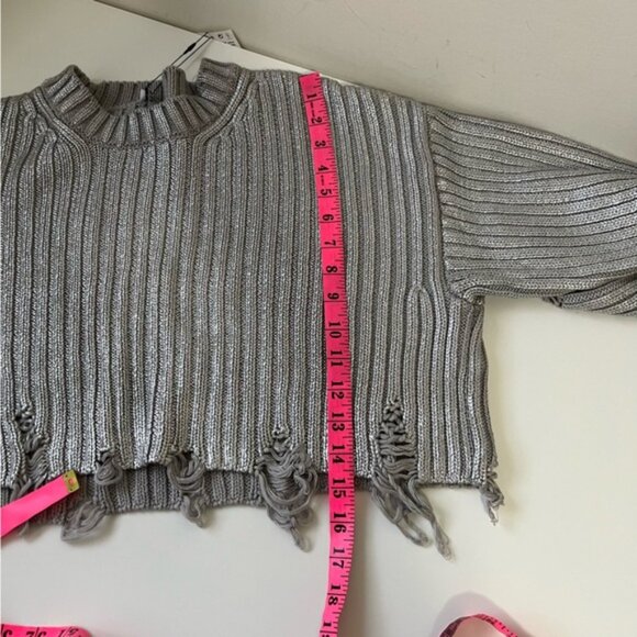 Zara ZW Collection CONTRAST TRIM KNITTED POLO SWEATER Silver / Metallic Size L - Picture 15 of 16